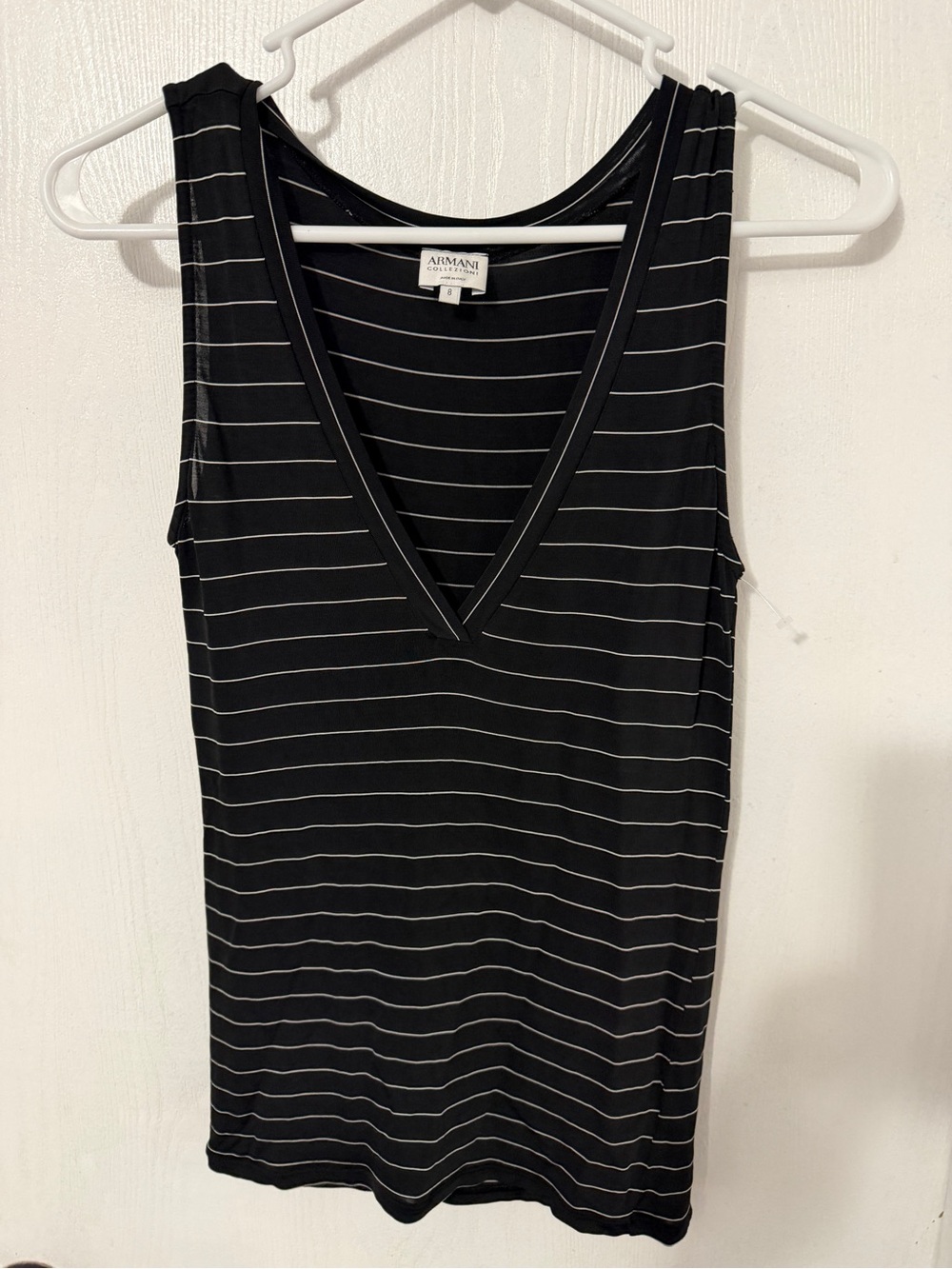 Armani Collezioni Black and White Striped V-Neck Tank